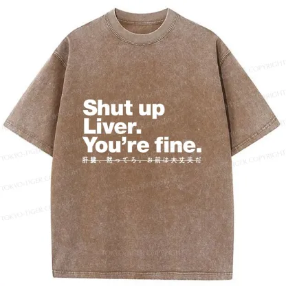 Tokyo-Tiger Liver And Alcohol Funny Washed T-Shirt