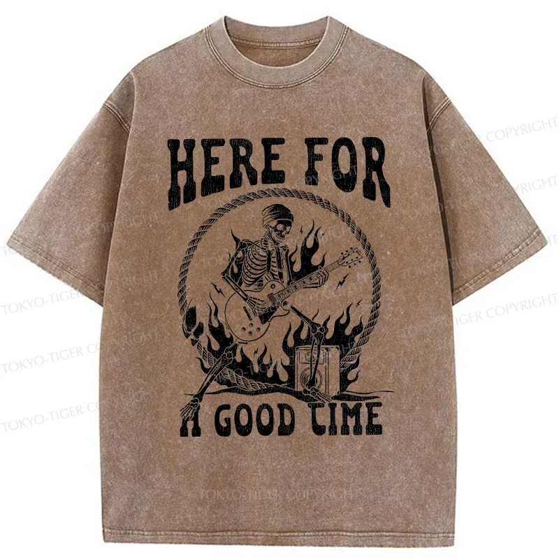 Tokyo-Tiger Rock Skull Funny Washed T-Shirt