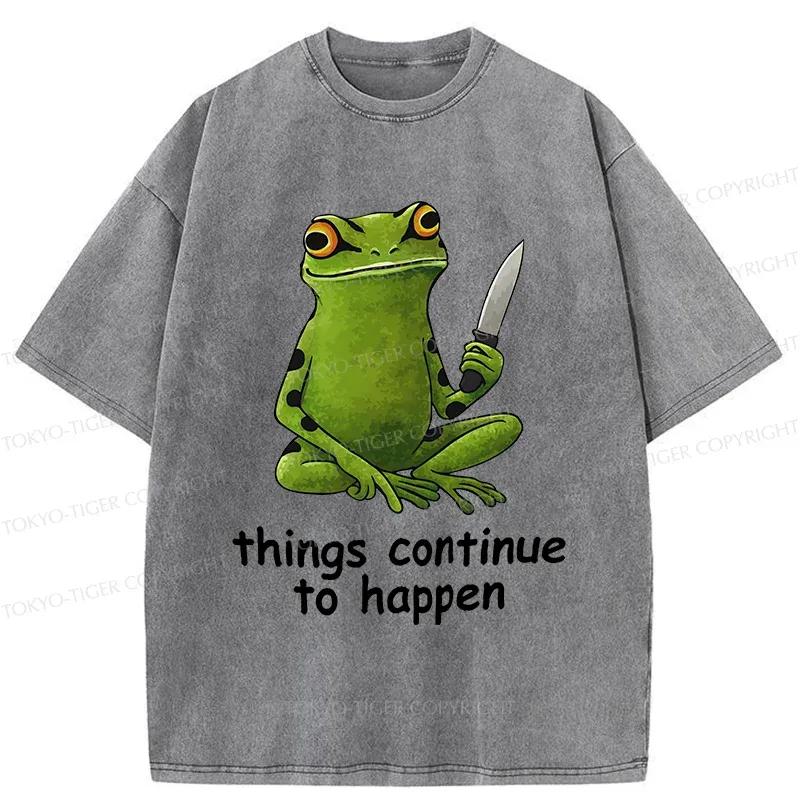Tokyo-Tiger Frog Holding A Knife Washed T-Shirt
