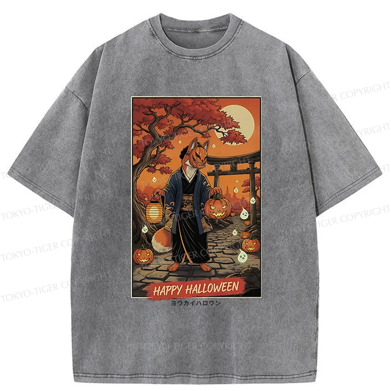 Tokyo-Tiger Halloween Fox Demon Washed T-Shirt