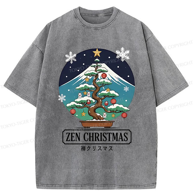 Tokyo-Tiger Christmas Potted Plants Washed T-Shirt