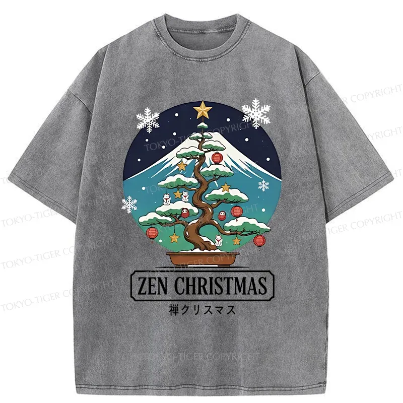 Tokyo-Tiger Christmas Potted Plants Washed T-Shirt