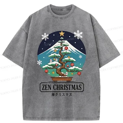 Tokyo-Tiger Christmas Potted Plants Washed T-Shirt