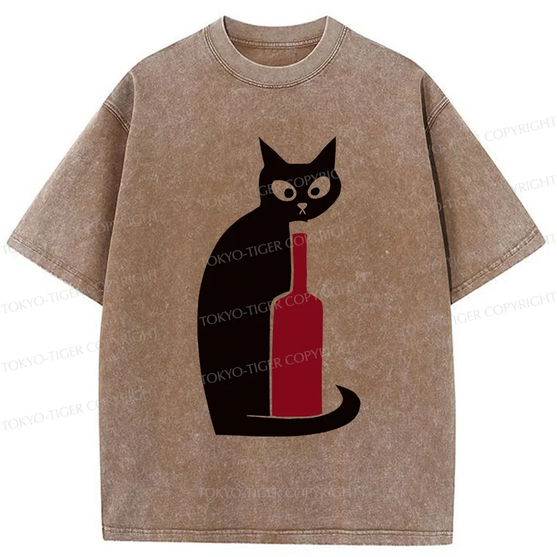 Tokyo-Tiger Black Cat And Wine Washed T-Shirt