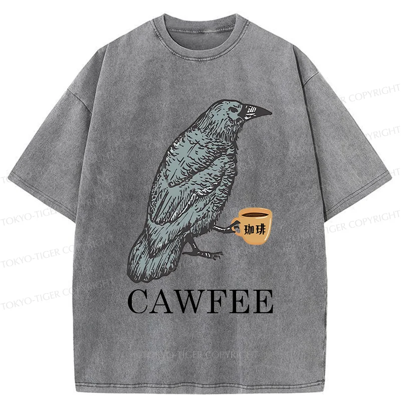 Tokyo-Tiger Cawfee Funny Washed T-Shirt