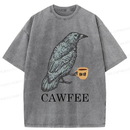 Tokyo-Tiger Cawfee Funny Washed T-Shirt