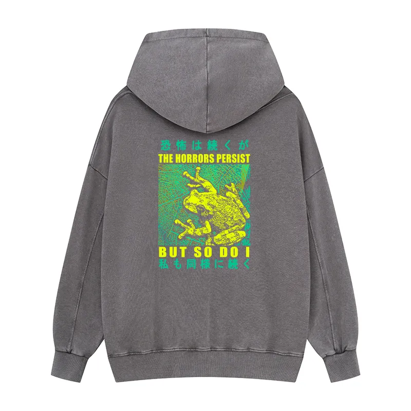 Tokyo-Tiger The Horrors Persist Frog Back Print Washed Hoodie