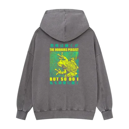 Tokyo-Tiger The Horrors Persist Frog Back Print Washed Hoodie