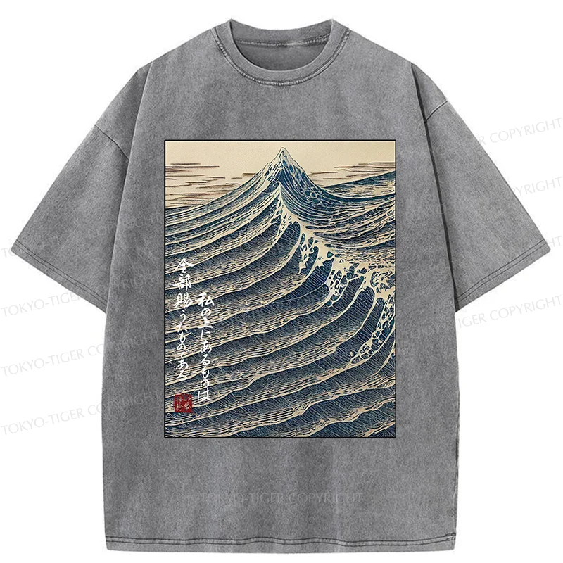 Tokyo-Tiger Ukiyoe Raging Waves Washed T-Shirt