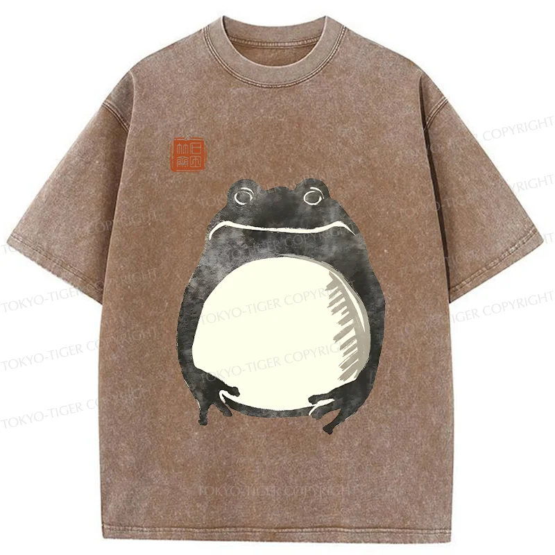 Tokyo-Tiger Retro Frog Ink Painting Washed T-Shirt