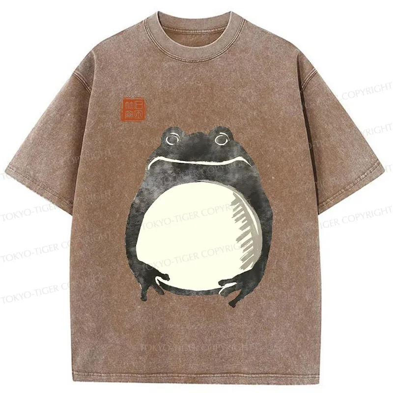 Tokyo-Tiger Retro Frog Ink Painting Washed T-Shirt