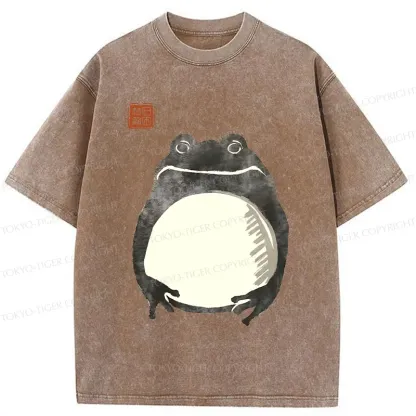Tokyo-Tiger Retro Frog Ink Painting Washed T-Shirt