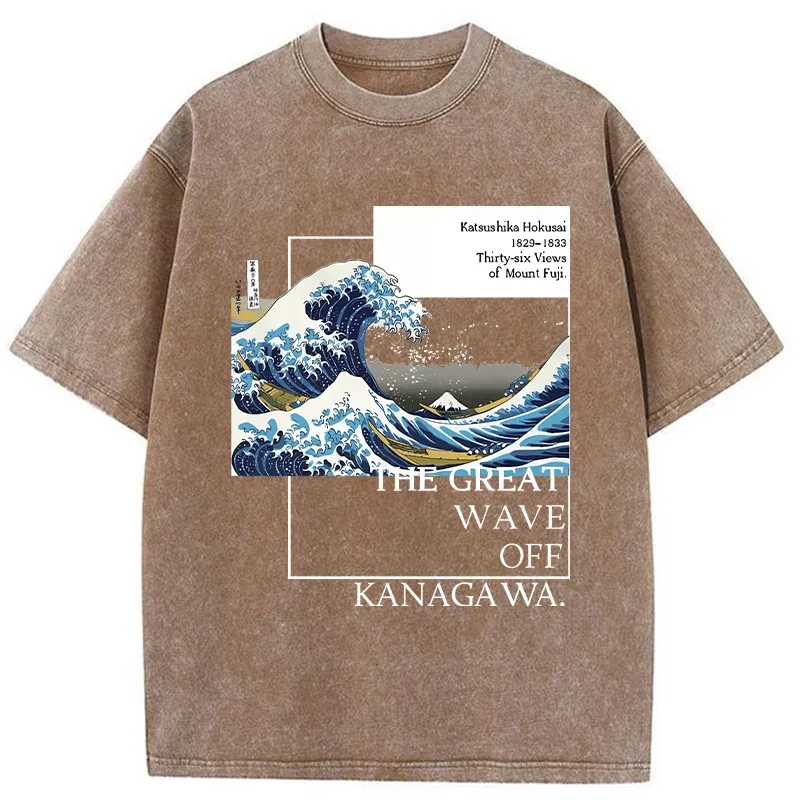 Tokyo-Tiger Japanese Ukiyoe Waves Washed T-Shirt