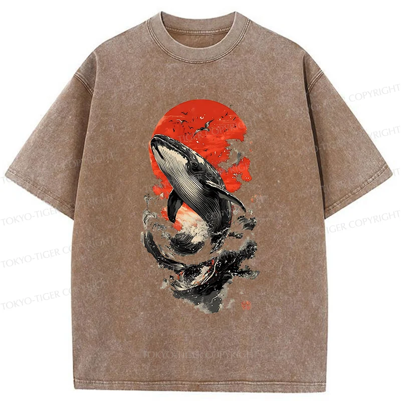 Tokyo-Tiger Ukiyo-e Whale Washed T-Shirt