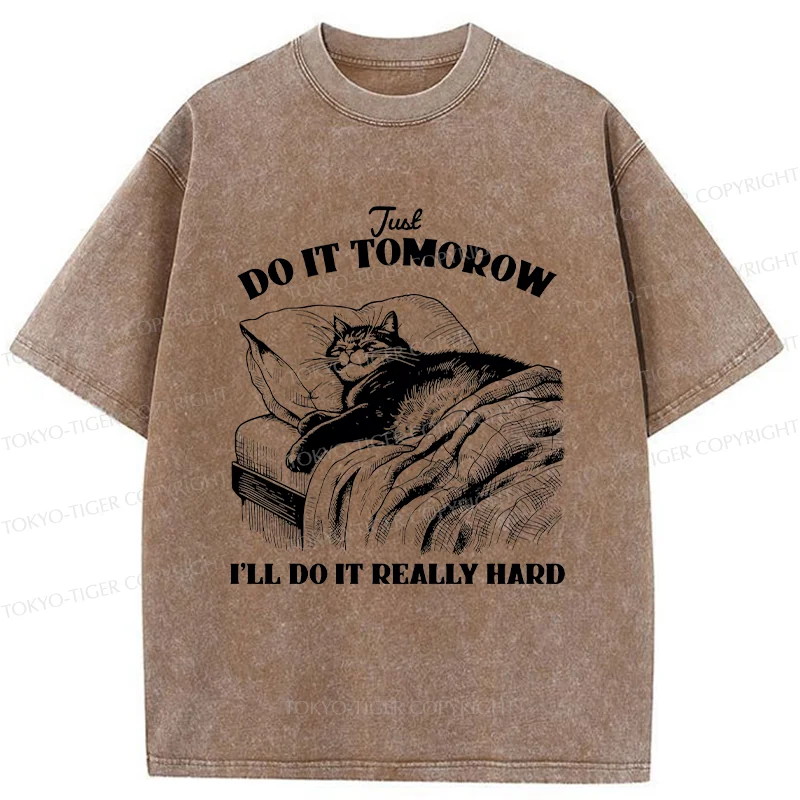 Tokyo-Tiger Cat Lying In Bed Washed T-Shirt