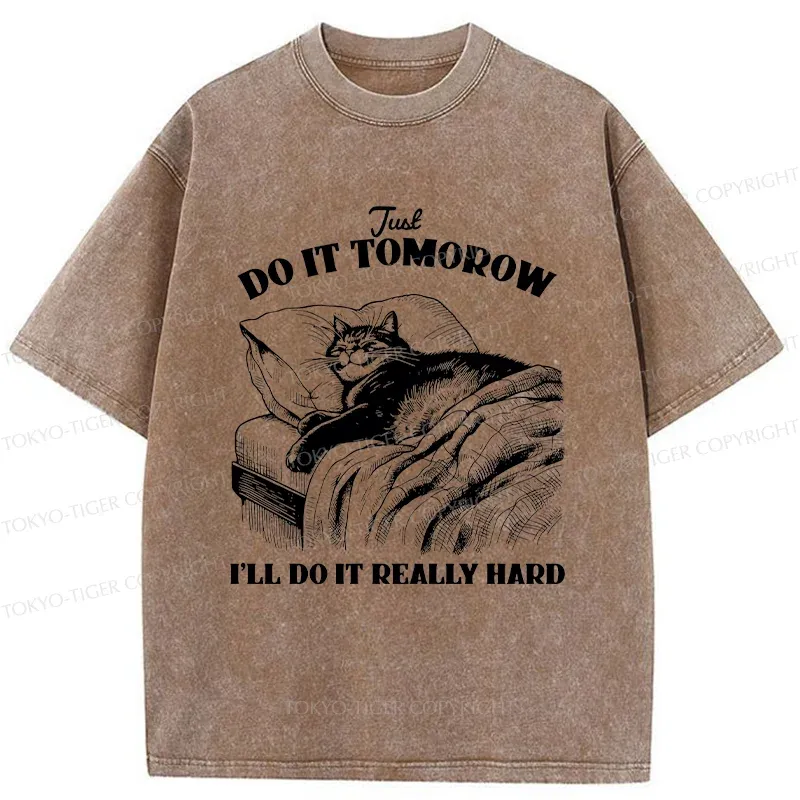 Tokyo-Tiger Cat Lying In Bed Washed T-Shirt