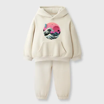 Tokyo-Tiger Japanese The Great Retro Wave Kids Fleece Lined Hoodie Set