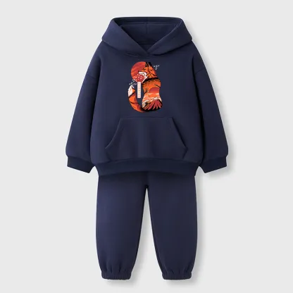 Tokyo-Tiger Japanese Fox Tattoo Kids Fleece Lined Hoodie Set