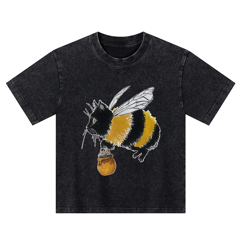 Tokyo-Tiger Catbee Funny Kids Washed T-Shirt