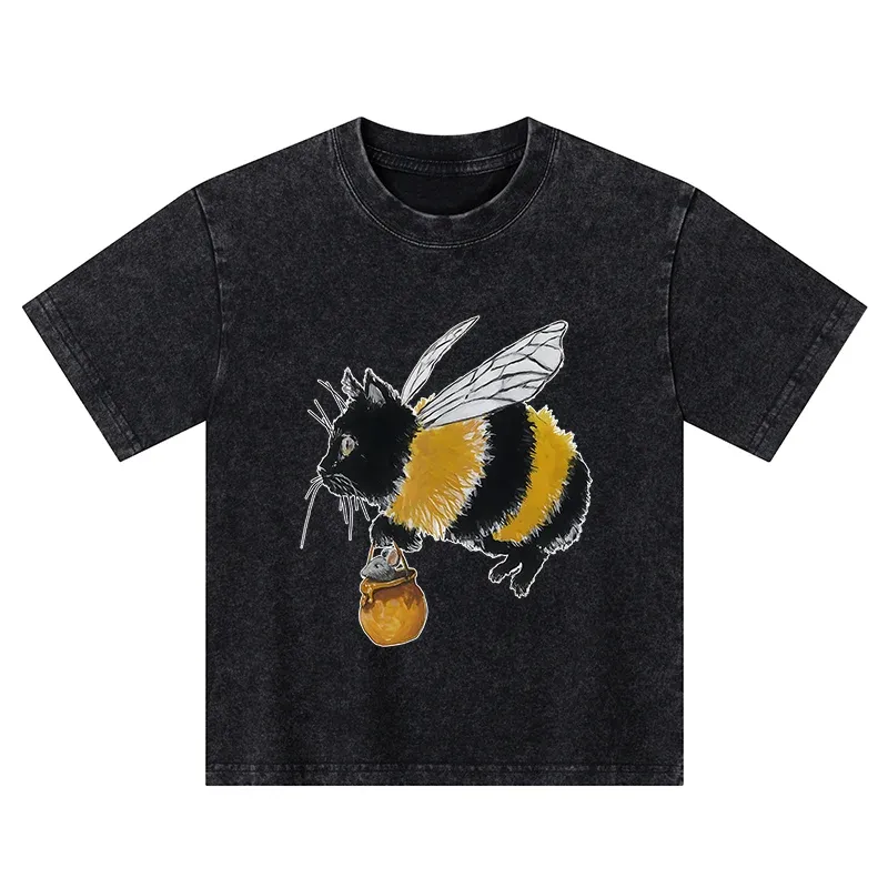 Tokyo-Tiger Catbee Funny Kids Washed T-Shirt