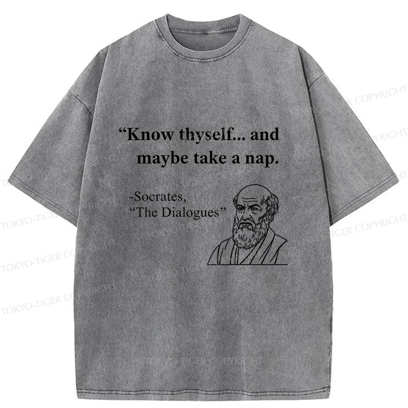 Tokyo-Tiger Socrates' Philosophy Funny Washed T-Shirt