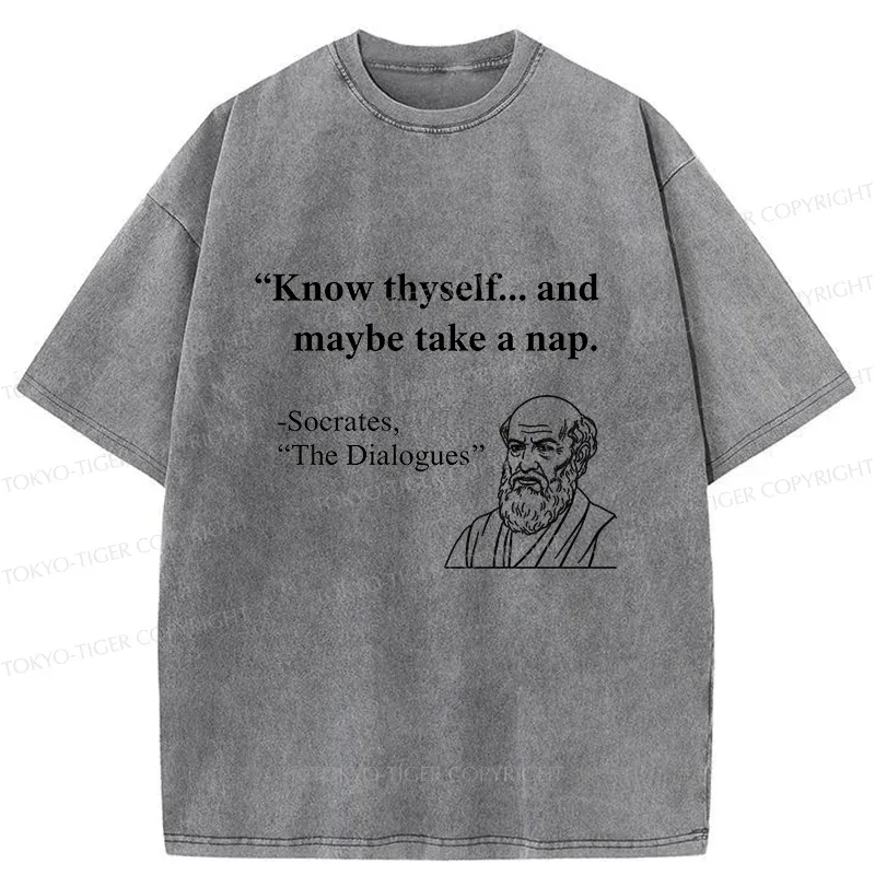 Tokyo-Tiger Socrates' Philosophy Funny Washed T-Shirt Sale