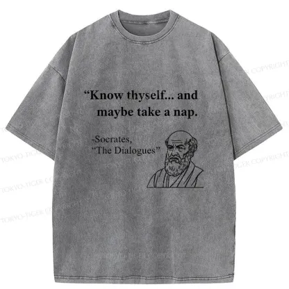 Tokyo-Tiger Socrates' Philosophy Funny Washed T-Shirt