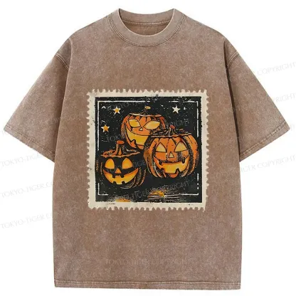 Tokyo-Tiger Halloween Pumpkin Stamps Washed T-Shirt