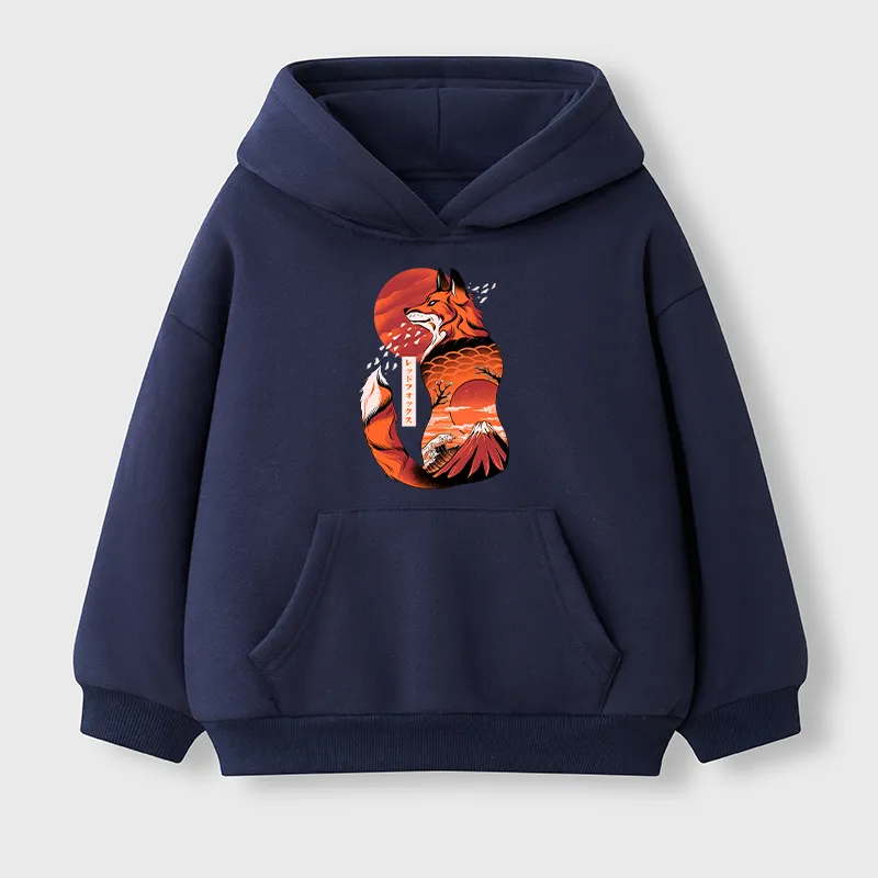 Tokyo-Tiger Japanese Fox Tattoo Kids Fleece Lined Hoodie