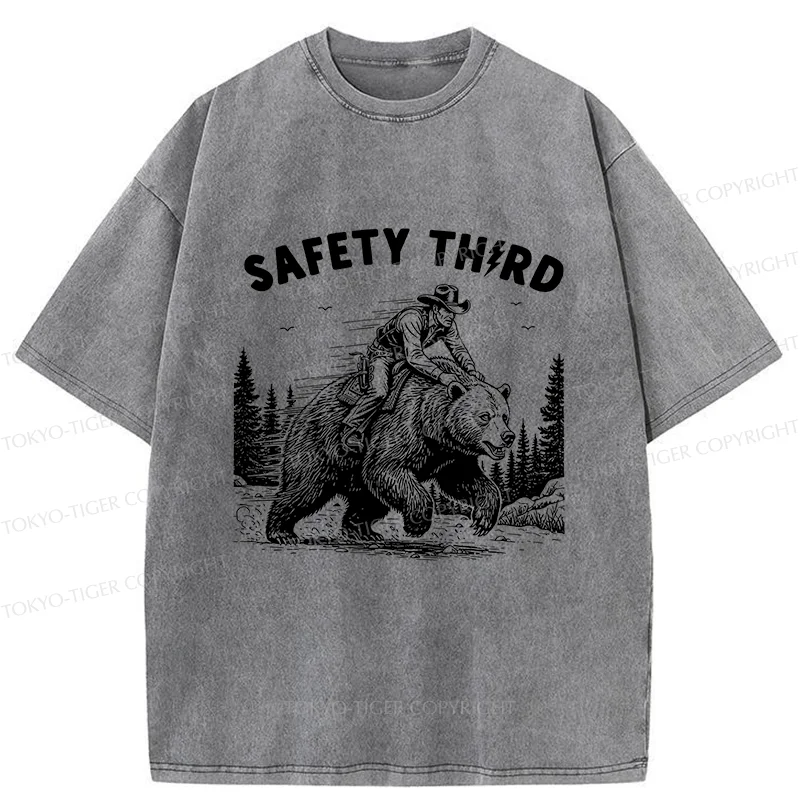 Tokyo-Tiger Human Riding A Bear Washed T-Shirt