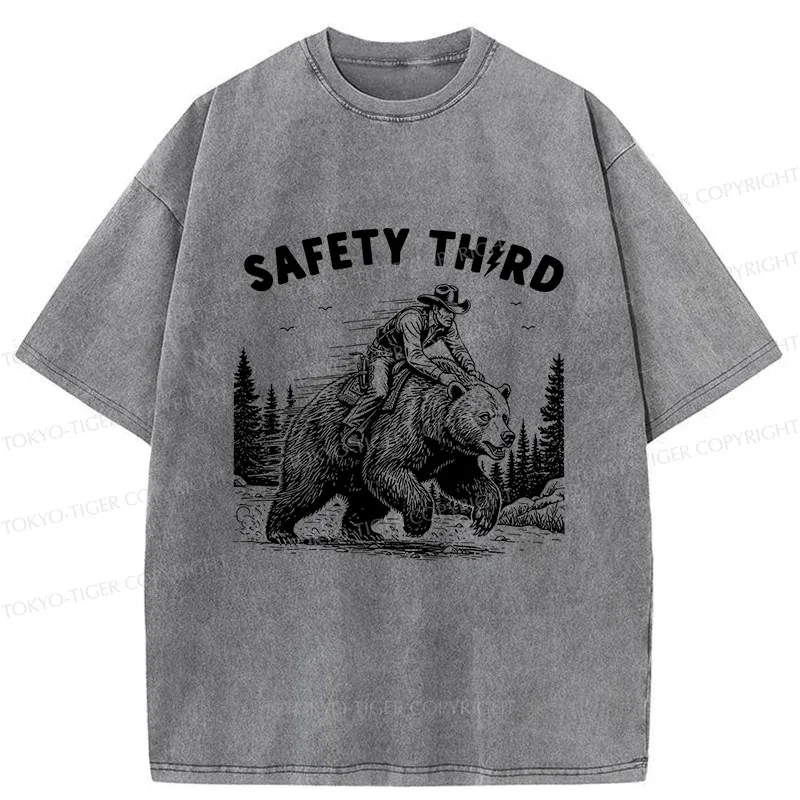 Tokyo-Tiger Human Riding A Bear Washed T-Shirt