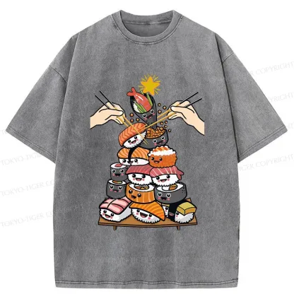 Tokyo-Tiger Sushi Christmas Tree Japan Washed T-Shirt