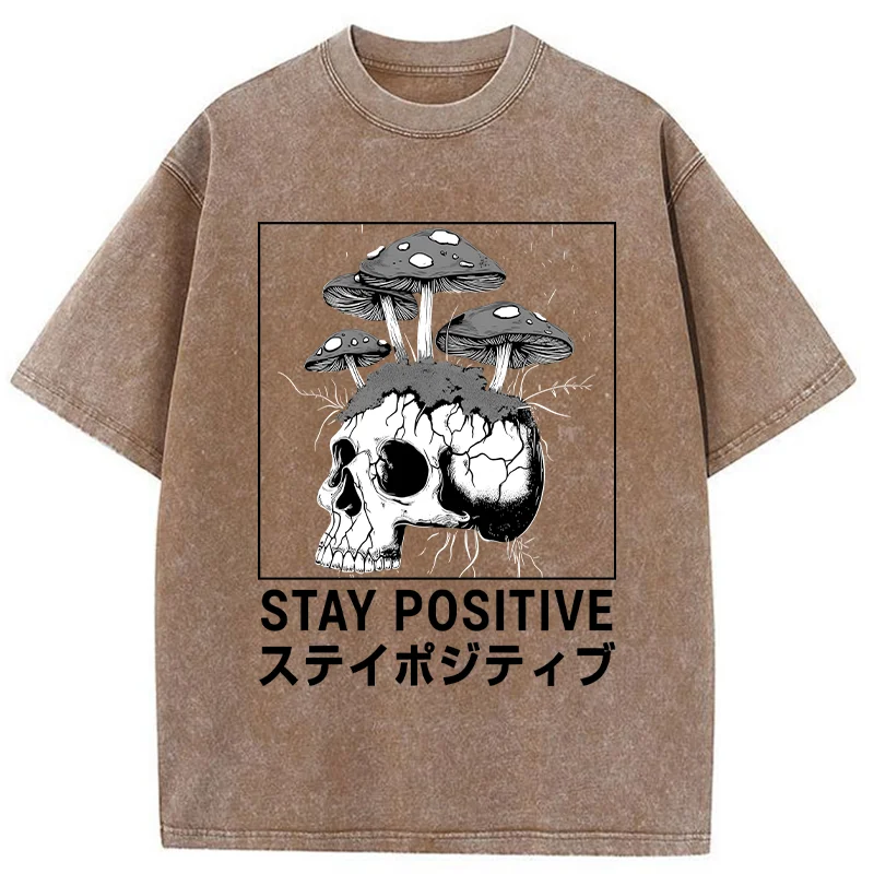 Tokyo-Tiger Stay Positive Funny Washed T-Shirt
