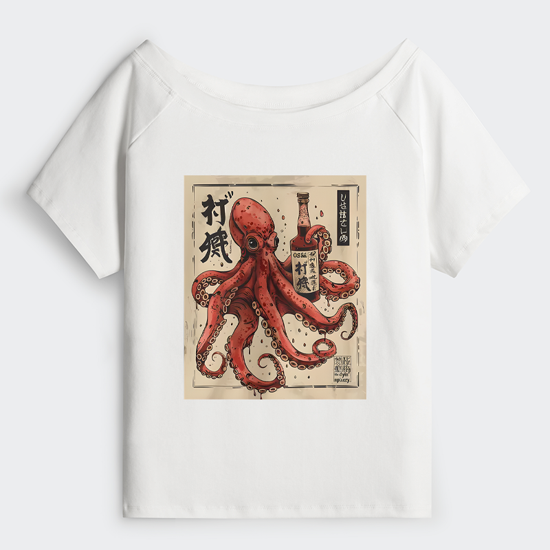 Tokyo-Tiger Osaka Saké Octopus Off Shoulder T-Shirt