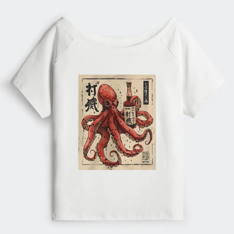 Tokyo-Tiger Osaka Saké Octopus Off Shoulder T-Shirt