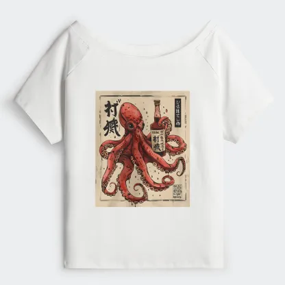 Tokyo-Tiger Osaka Saké Octopus Off Shoulder T-Shirt