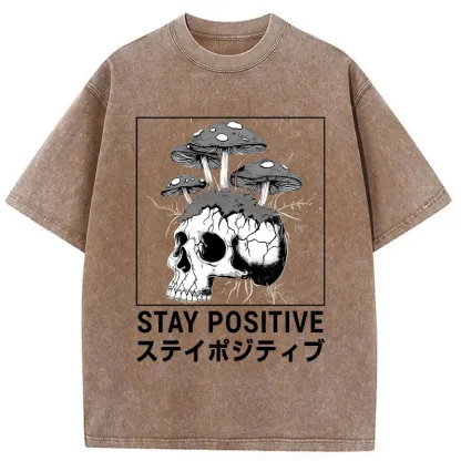 Tokyo-Tiger Stay Positive Funny Washed T-Shirt