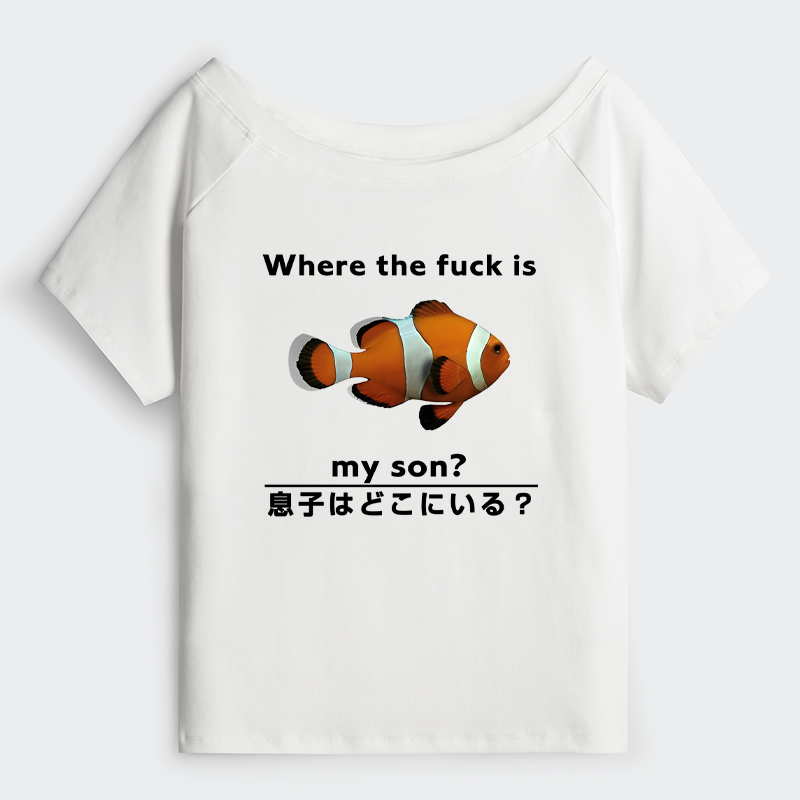 Tokyo-Tiger Fish Looking For Son Off Shoulder T-Shirt