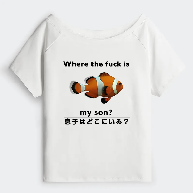 Tokyo-Tiger Fish Looking For Son Off Shoulder T-Shirt