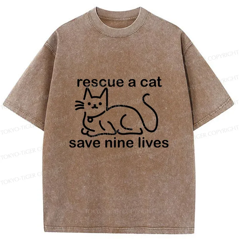 Tokyo-Tiger Nine Cats Funny Washed T-Shirt