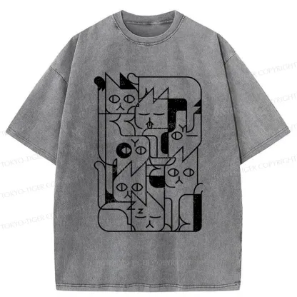 Tokyo-Tiger Abstract Cat Funny Washed T-Shirt