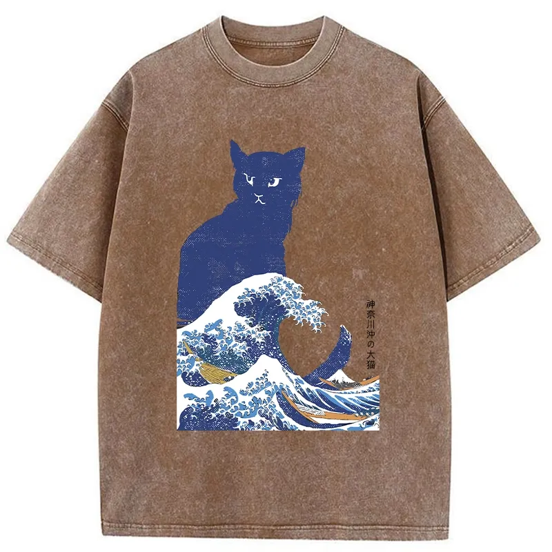 Tokyo-Tiger The Great Wave Off Cat Washed T-Shirt