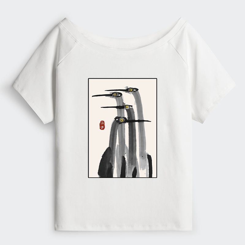 Tokyo-Tiger Japanese Crane Poster Off Shoulder T-Shirt