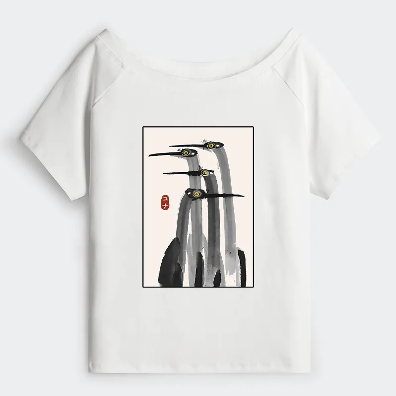 Tokyo-Tiger Japanese Crane Poster Off Shoulder T-Shirt