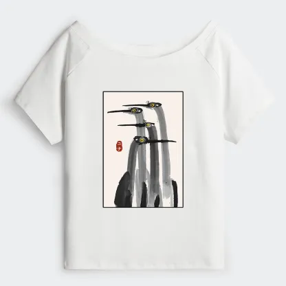 Tokyo-Tiger Japanese Crane Poster Off Shoulder T-Shirt