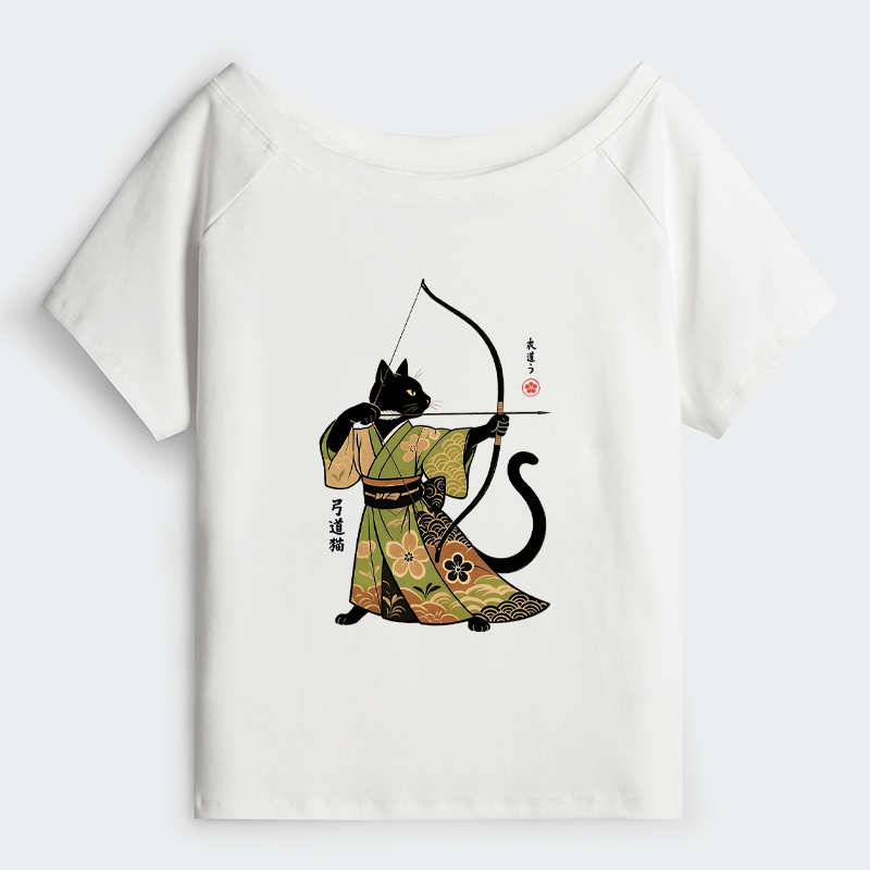 Tokyo-Tiger Japan Cat Archery Off Shoulder T-Shirt