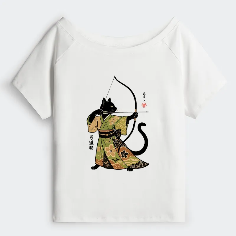 Tokyo-Tiger Japan Cat Archery Off Shoulder T-Shirt