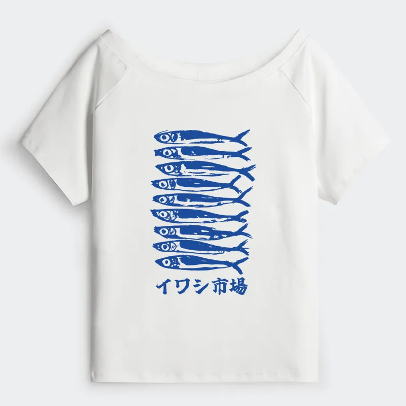 Tokyo-Tiger Sardine Market Off Shoulder T-Shirt