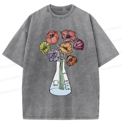 Tokyo-Tiger Beaker Flower Art Washed T-Shirt