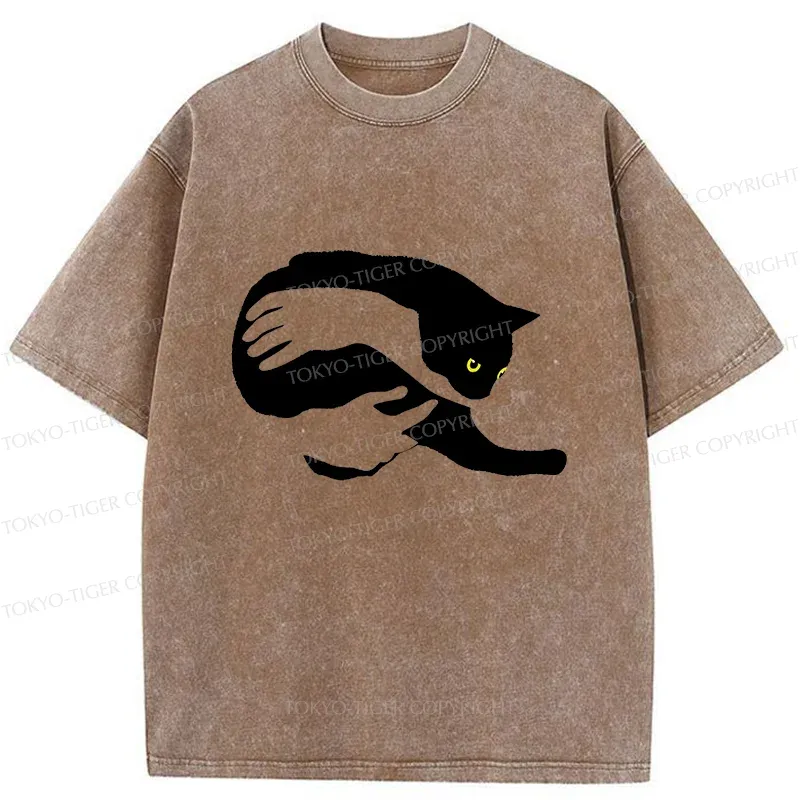 Tokyo-Tiger Holding A Cat Washed T-Shirt